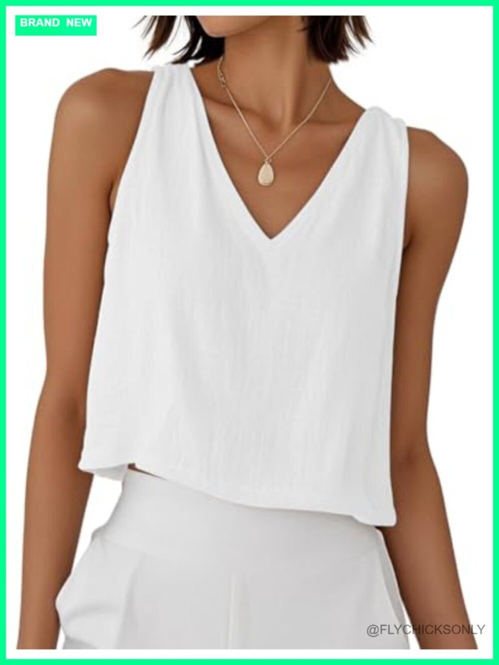 Linen Blend V-Neck Sleeveless Crop Tank Top Casual Beach Shirt